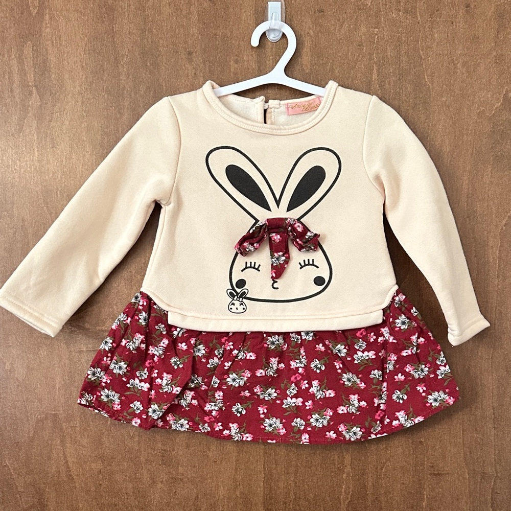 Adorable Cream and Red Bunny Kids Dress
